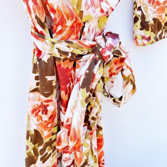 Escada Designer Floral Wrap Mid-Length Curvy Silk Dress Pink Red Belt 36 Small - Picture 9 of 12